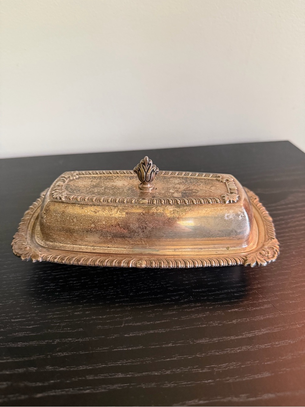 Ornate Covered Butter Dish in Antique Gold Tone